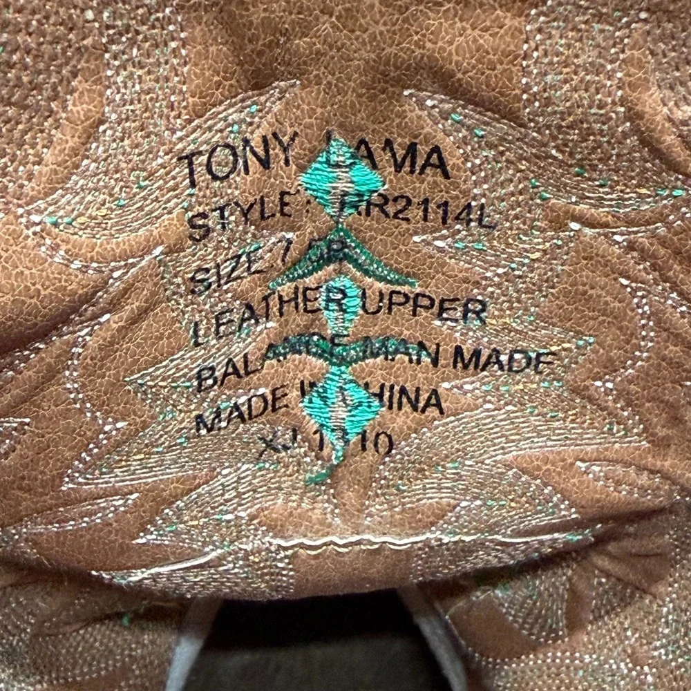 Tony‎ Lama 3R Youth Big Boys 7.5 Brown Leather Square Toe Western Boots